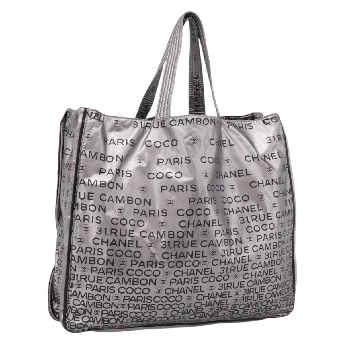 CHANEL Unlimited Tote Bag Coated Canvas Silver CC Auth BA16365