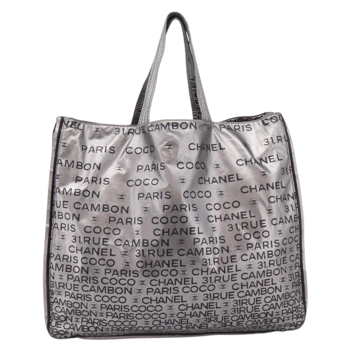 CHANEL Unlimited Tote Bag Coated Canvas Silver CC Auth BA16365