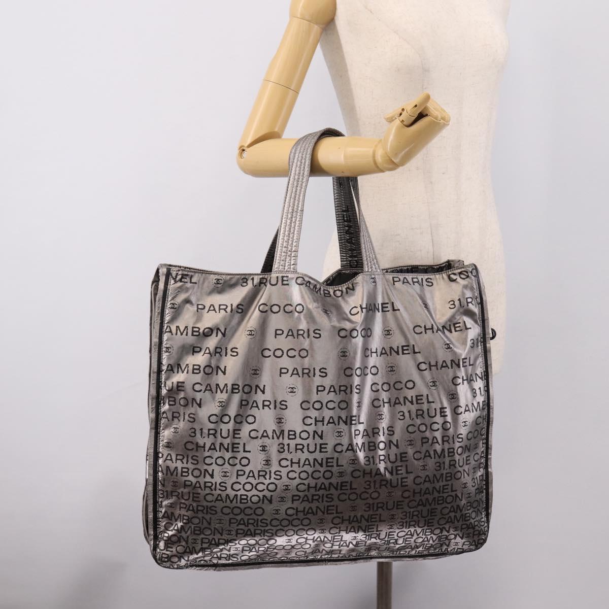 CHANEL Unlimited Tote Bag Coated Canvas Silver CC Auth BA16365