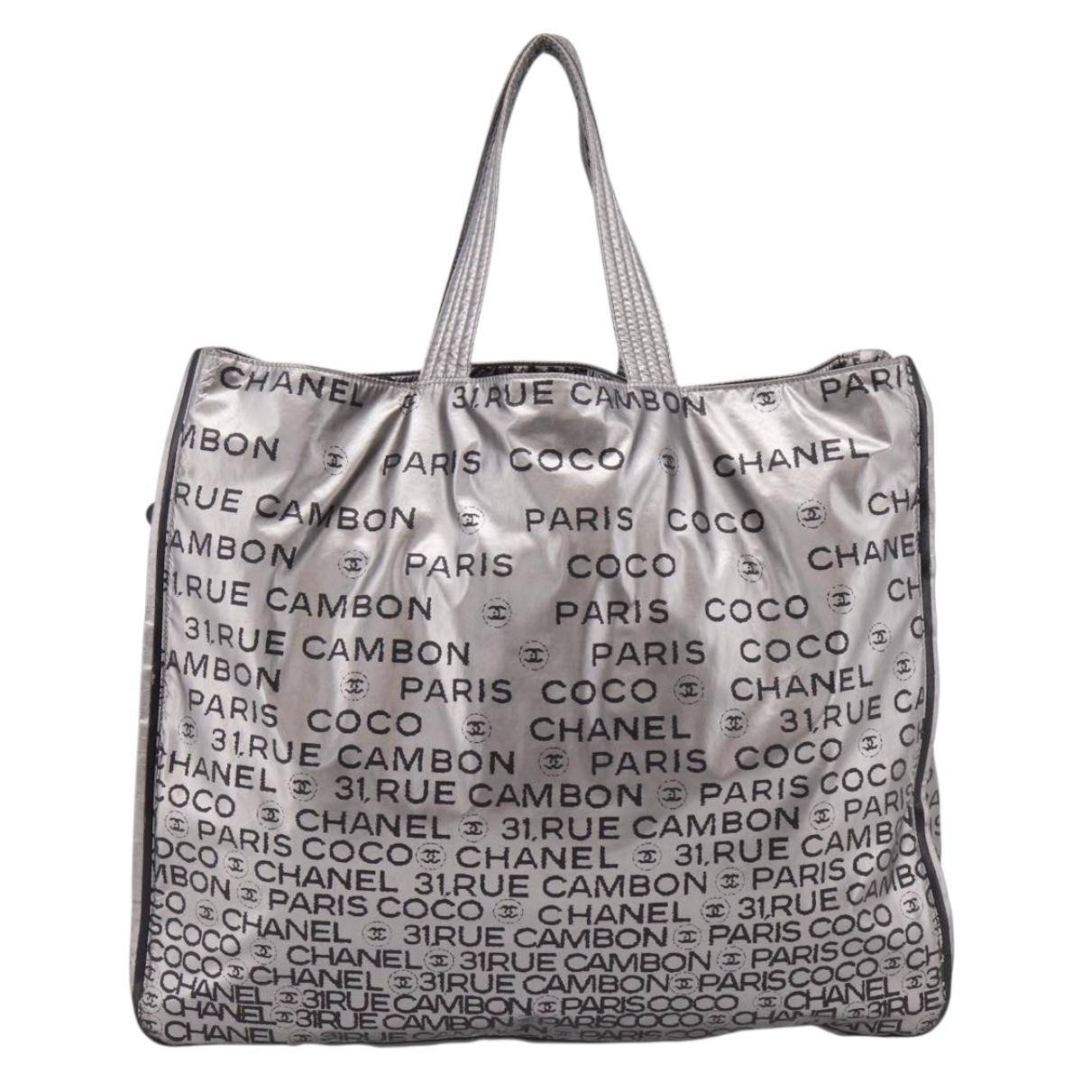 CHANEL Unlimited Tote Bag Coated Canvas Silver CC Auth BA16365