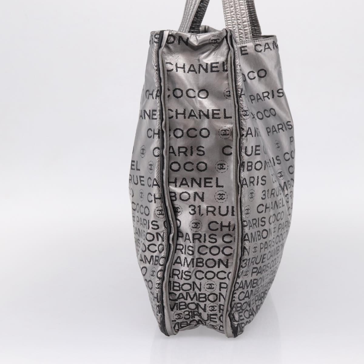 CHANEL Unlimited Tote Bag Coated Canvas Silver CC Auth BA16365
