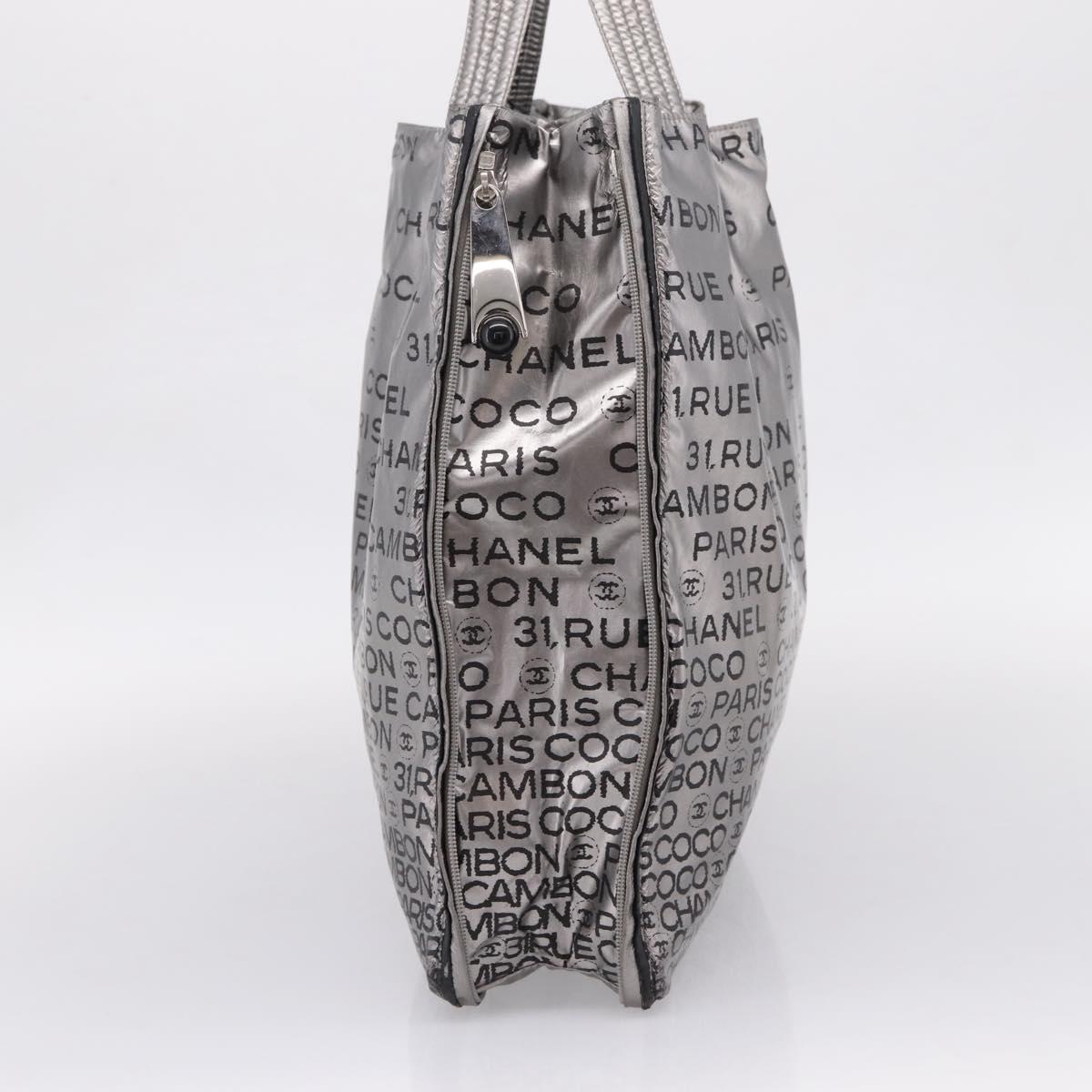 CHANEL Unlimited Tote Bag Coated Canvas Silver CC Auth BA16365