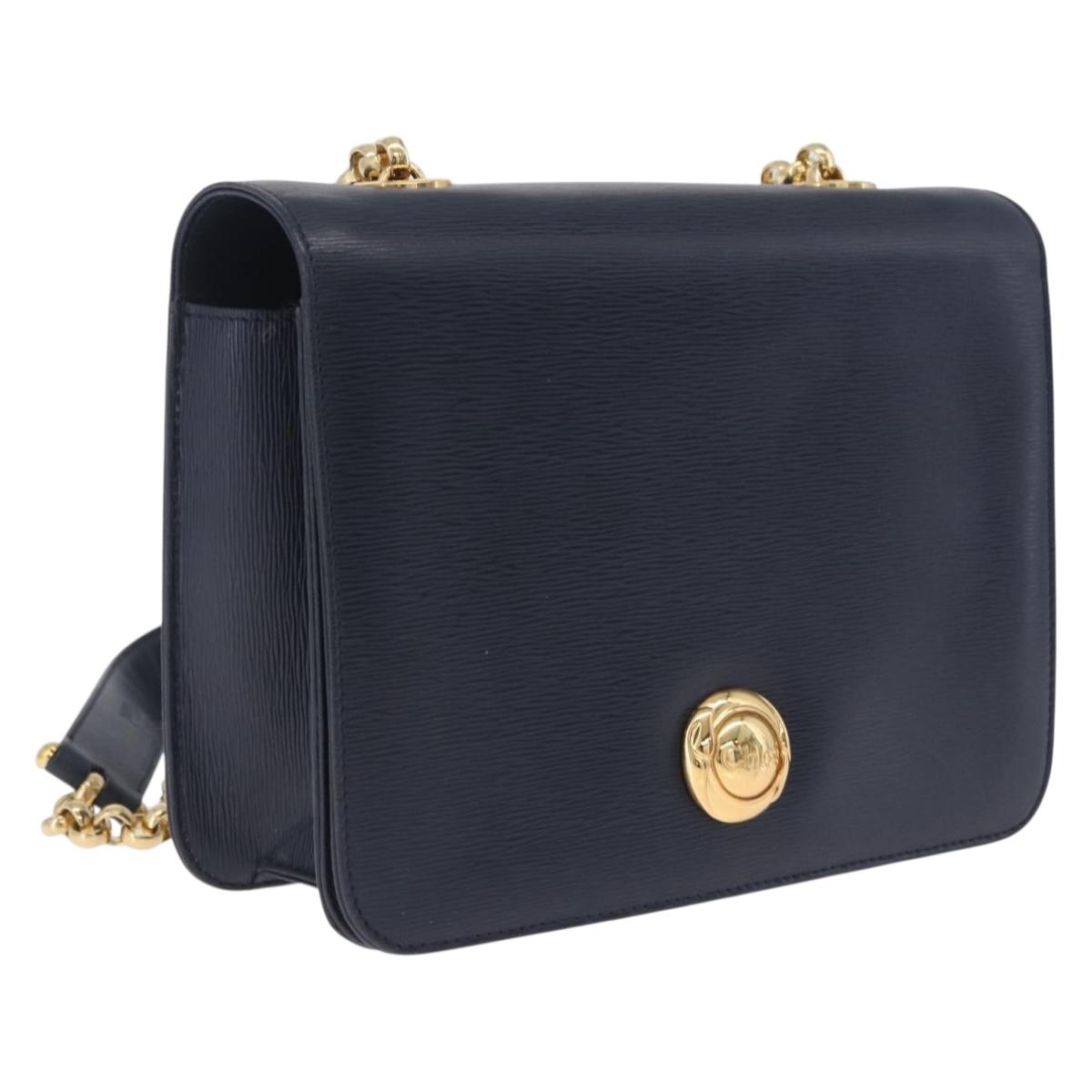 Chloe Chain Shoulder Bag Leather Navy Gold Auth BA16368