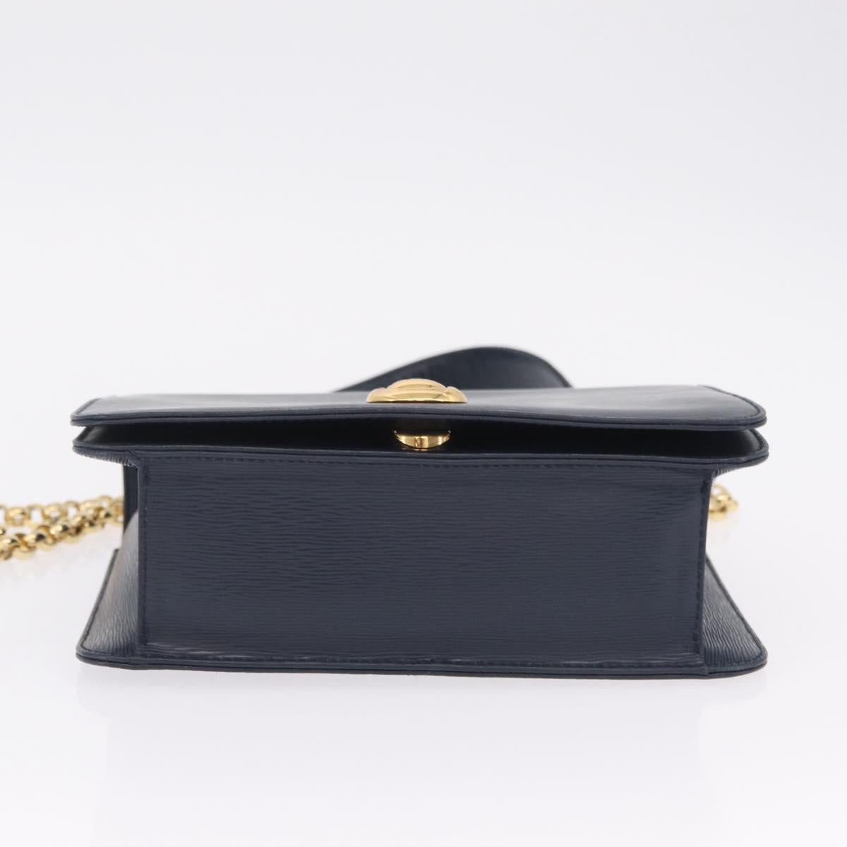 Chloe Chain Shoulder Bag Leather Navy Gold Auth BA16368
