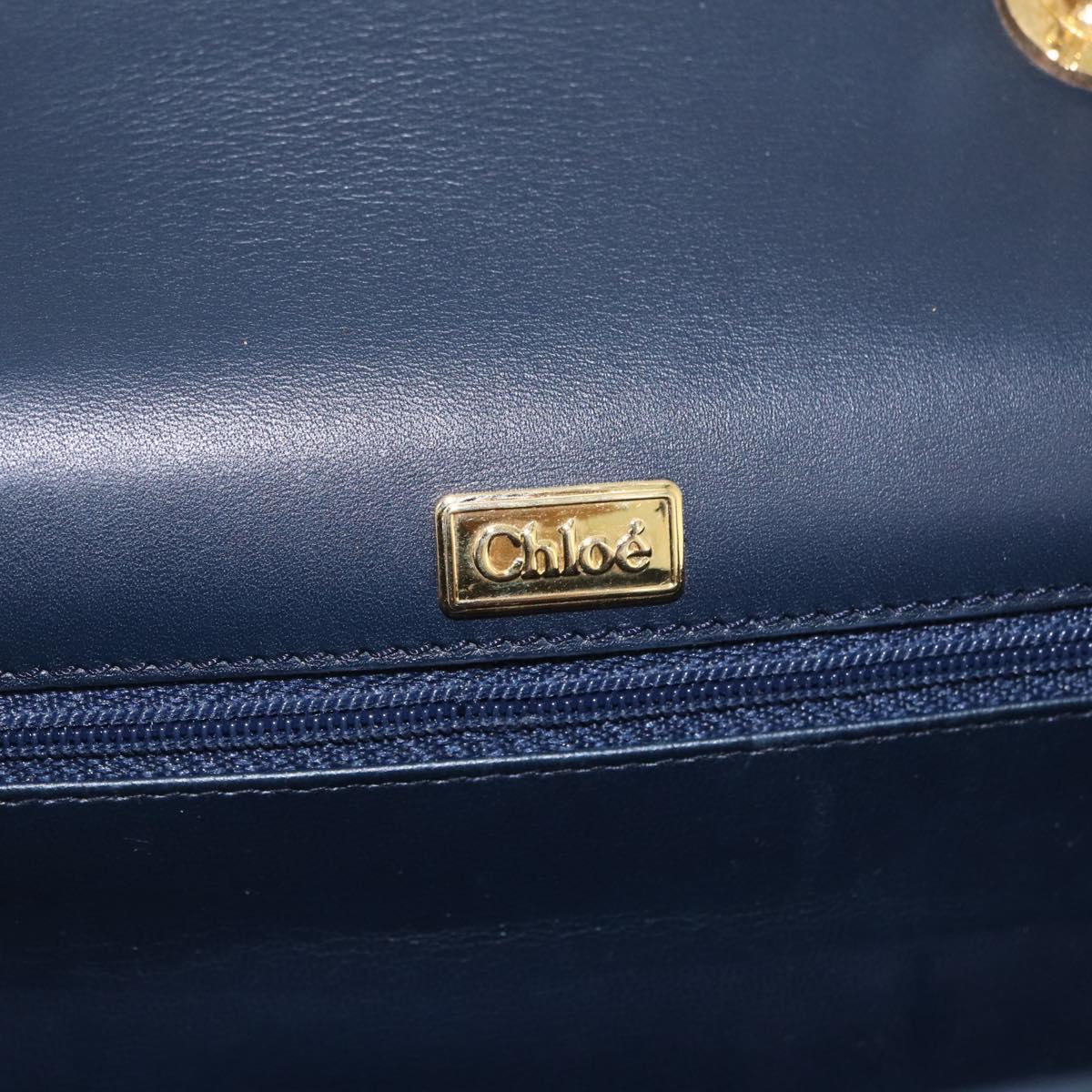 Chloe Chain Shoulder Bag Leather Navy Gold Auth BA16368