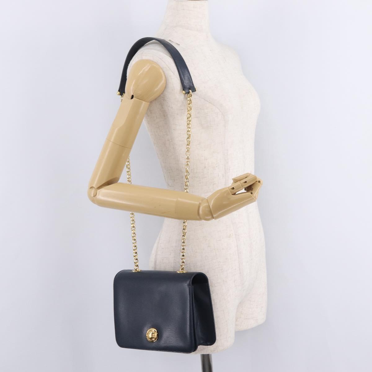 Chloe Chain Shoulder Bag Leather Navy Gold Auth BA16368