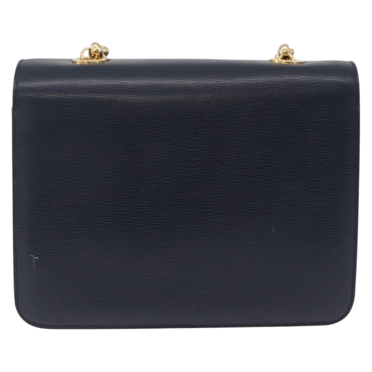 Chloe Chain Shoulder Bag Leather Navy Gold Auth BA16368