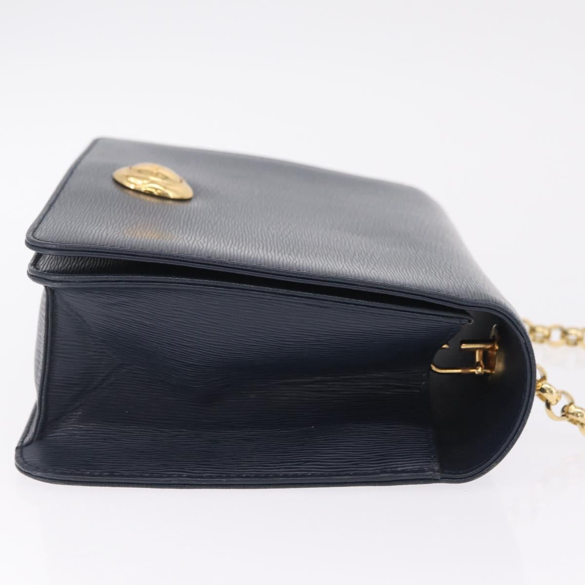 Chloe Chain Shoulder Bag Leather Navy Gold Auth BA16368