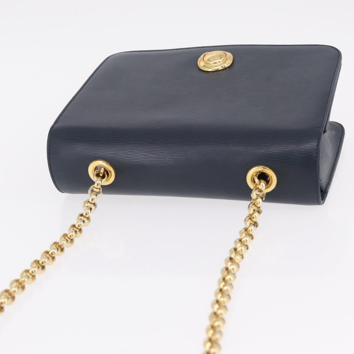 Chloe Chain Shoulder Bag Leather Navy Gold Auth BA16368