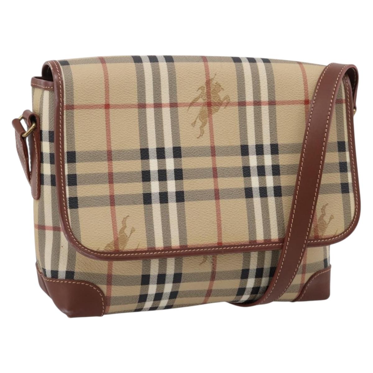 BURBERRY Nova Check Shoulder Bag PVC Beige Gold Auth BA16379