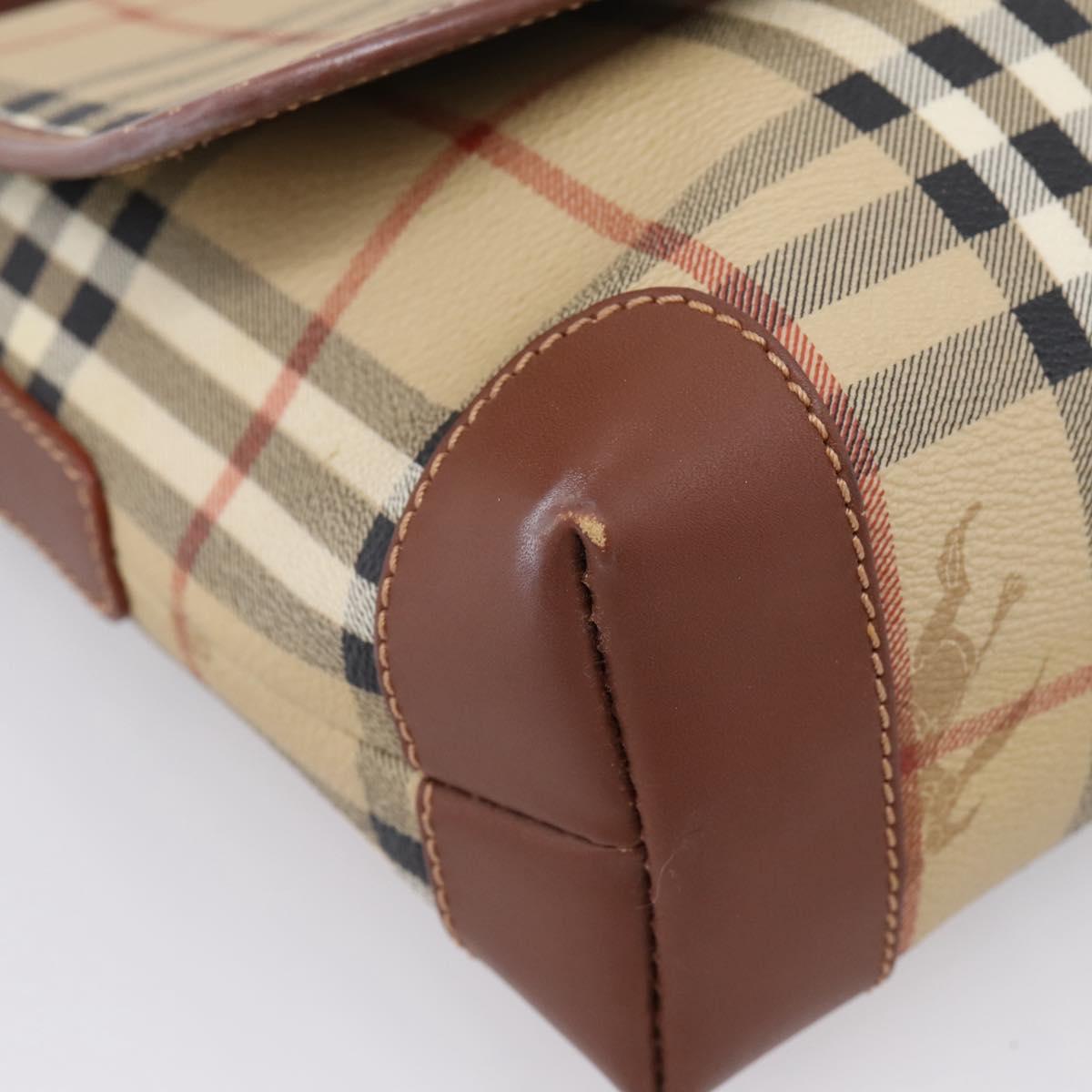 BURBERRY Nova Check Shoulder Bag PVC Beige Gold Auth BA16379