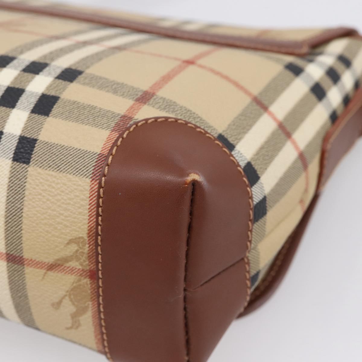 BURBERRY Nova Check Shoulder Bag PVC Beige Gold Auth BA16379