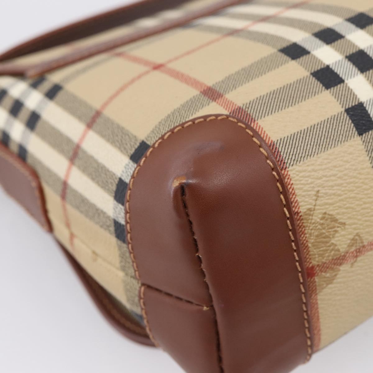 BURBERRY Nova Check Shoulder Bag PVC Beige Gold Auth BA16379