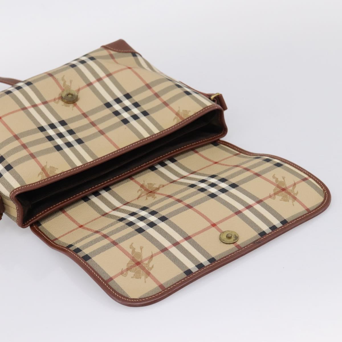 BURBERRY Nova Check Shoulder Bag PVC Beige Gold Auth BA16379