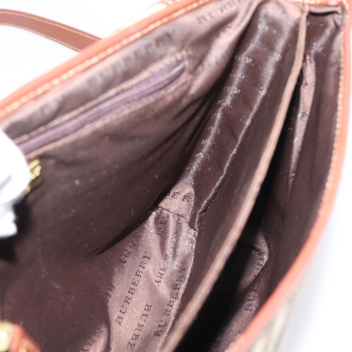BURBERRY Nova Check Shoulder Bag PVC Beige Gold Auth BA16379