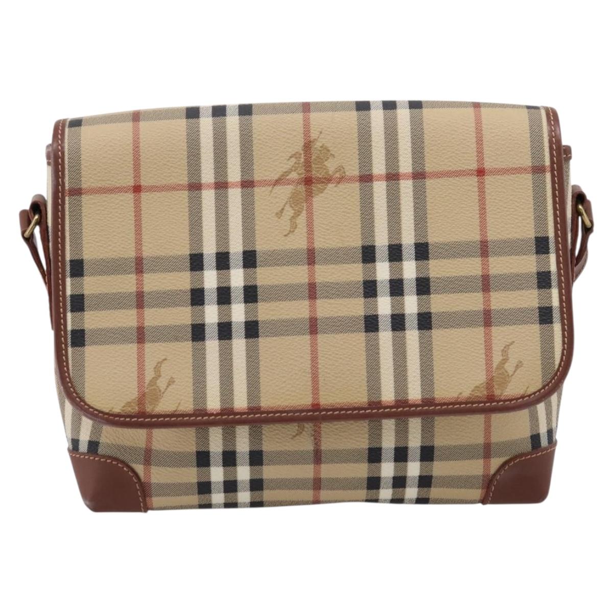 BURBERRY Nova Check Shoulder Bag PVC Beige Gold Auth BA16379