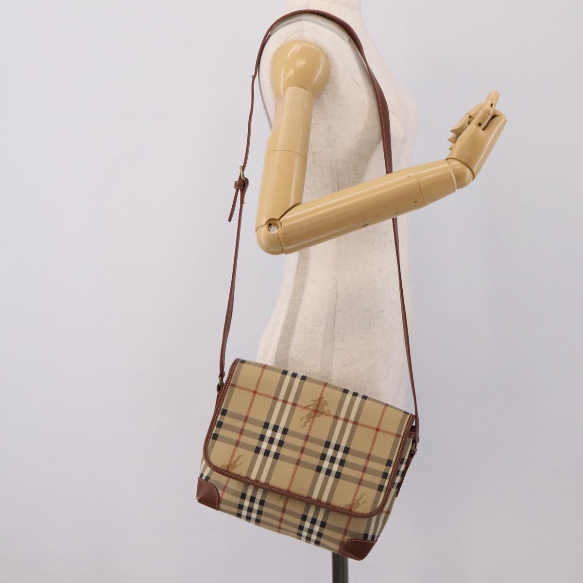 BURBERRY Nova Check Shoulder Bag PVC Beige Gold Auth BA16379