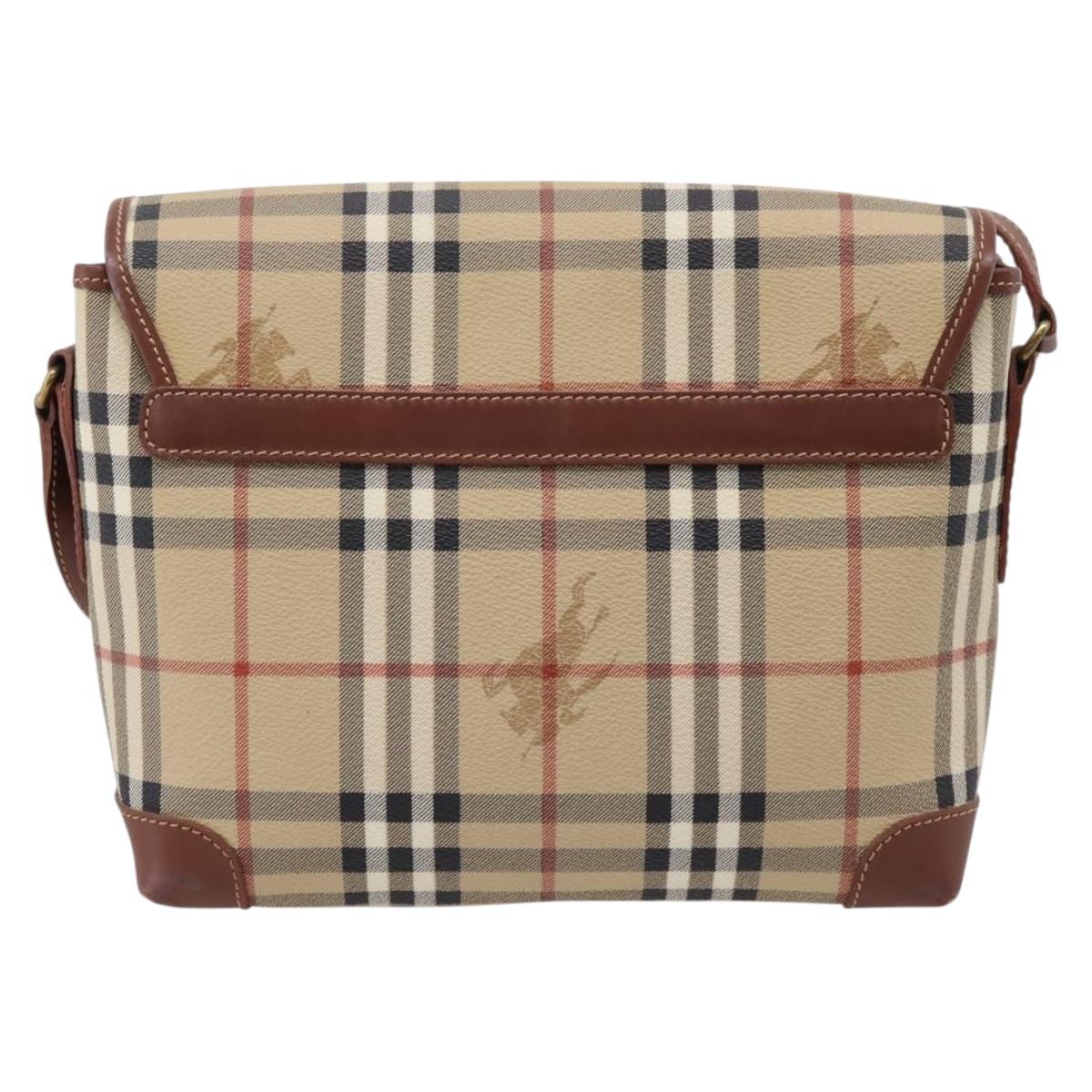 BURBERRY Nova Check Shoulder Bag PVC Beige Gold Auth BA16379