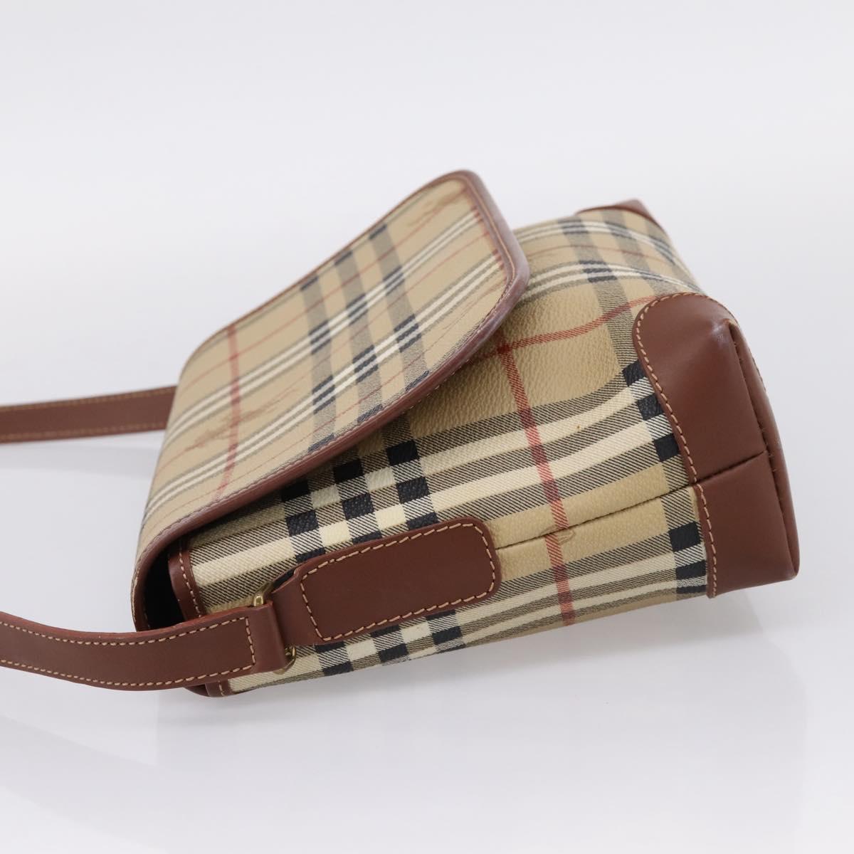 BURBERRY Nova Check Shoulder Bag PVC Beige Gold Auth BA16379