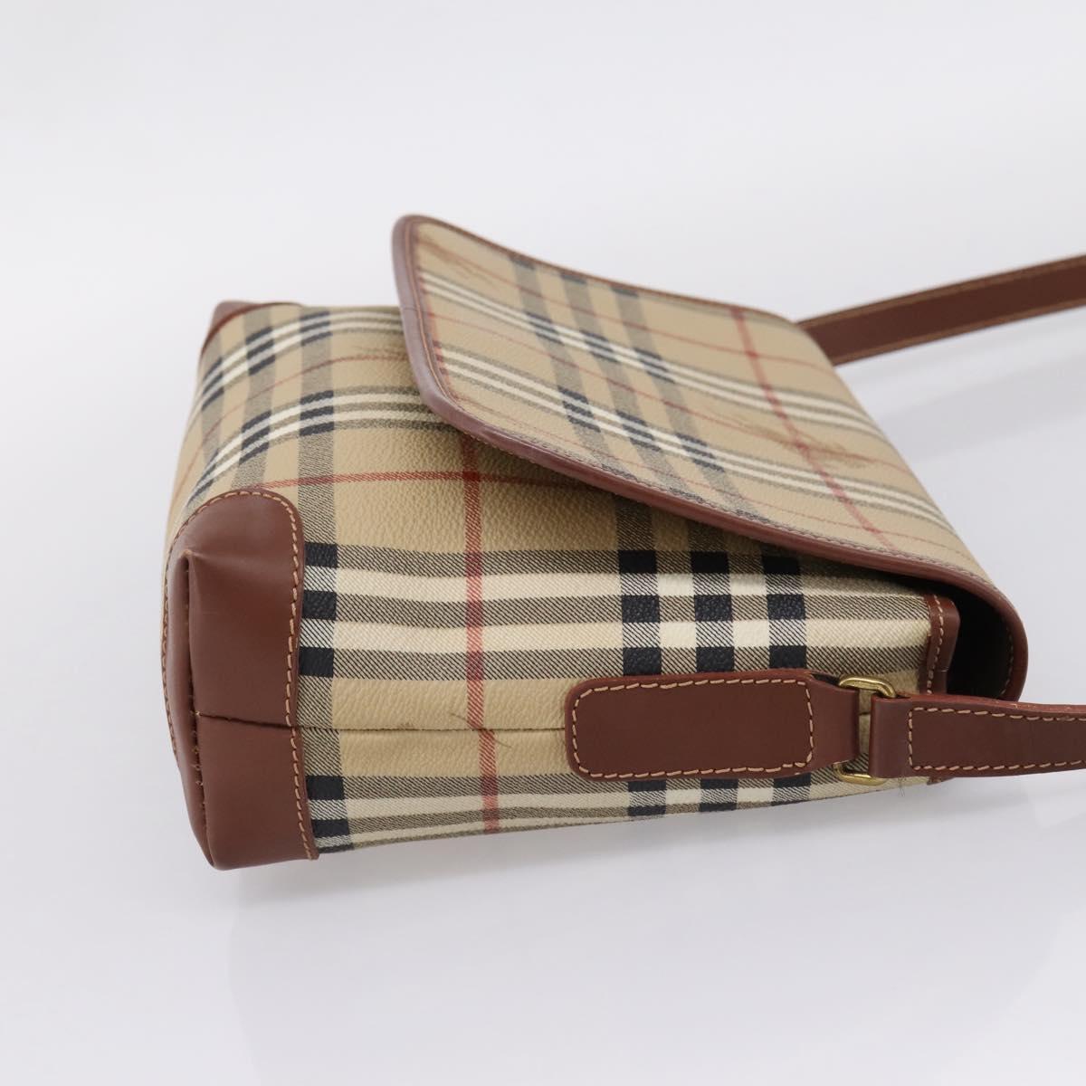 BURBERRY Nova Check Shoulder Bag PVC Beige Gold Auth BA16379