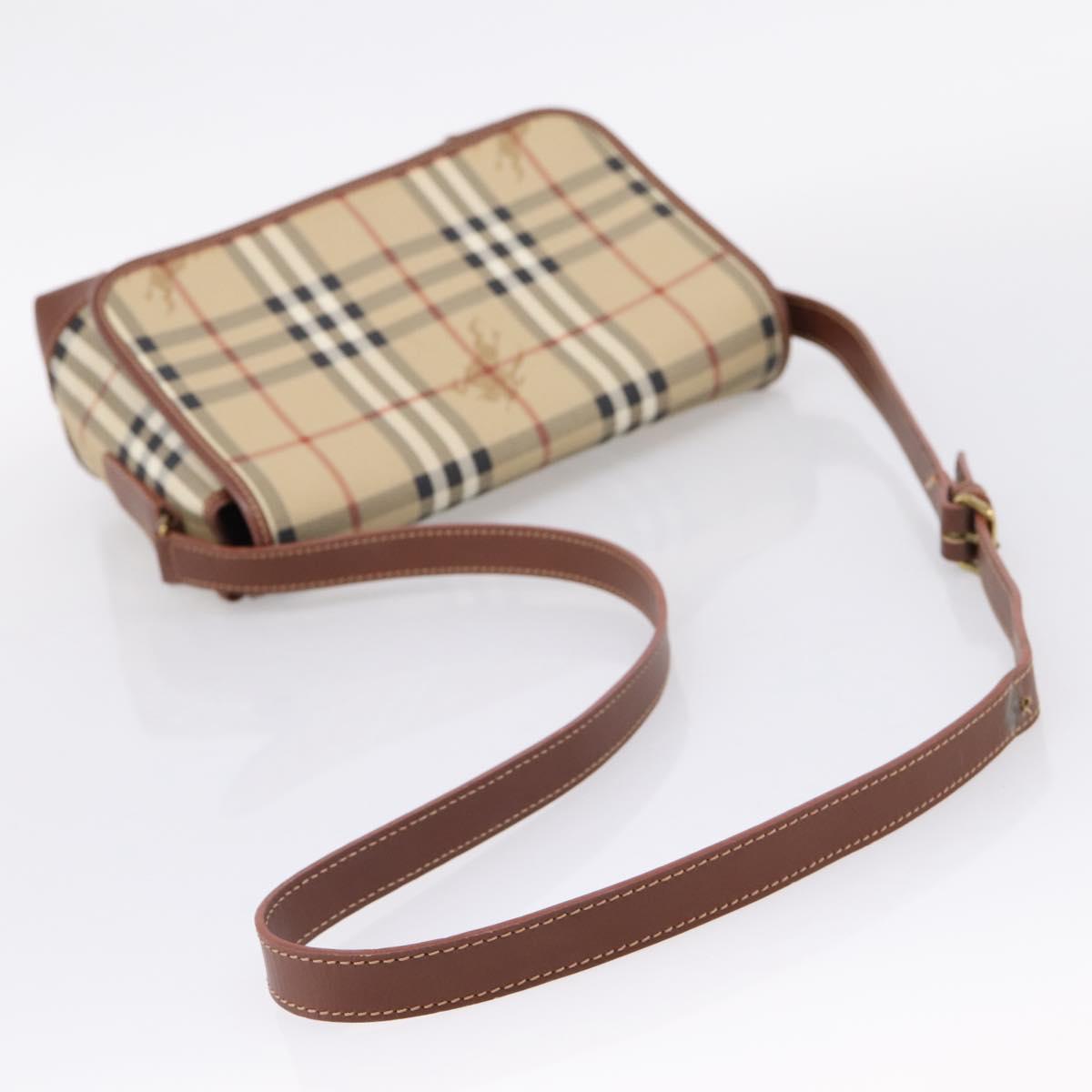 BURBERRY Nova Check Shoulder Bag PVC Beige Gold Auth BA16379