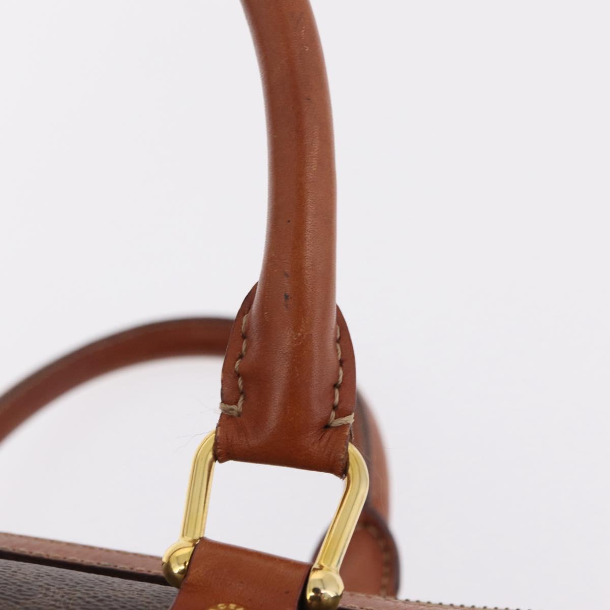 CELINE Macadam Canvas Boston Bag PVC Leather Brown Gold Auth BA16387