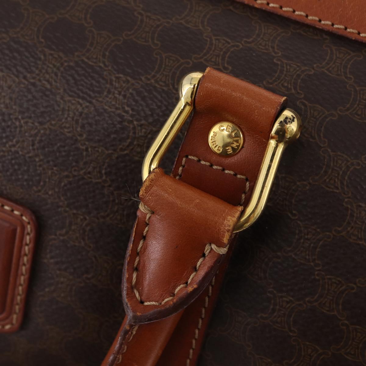 CELINE Macadam Canvas Boston Bag PVC Leather Brown Gold Auth BA16387