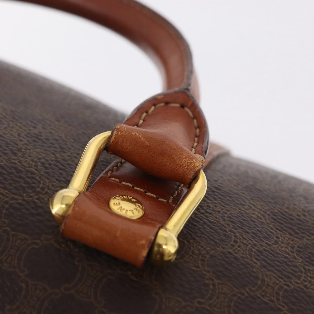CELINE Macadam Canvas Boston Bag PVC Leather Brown Gold Auth BA16387
