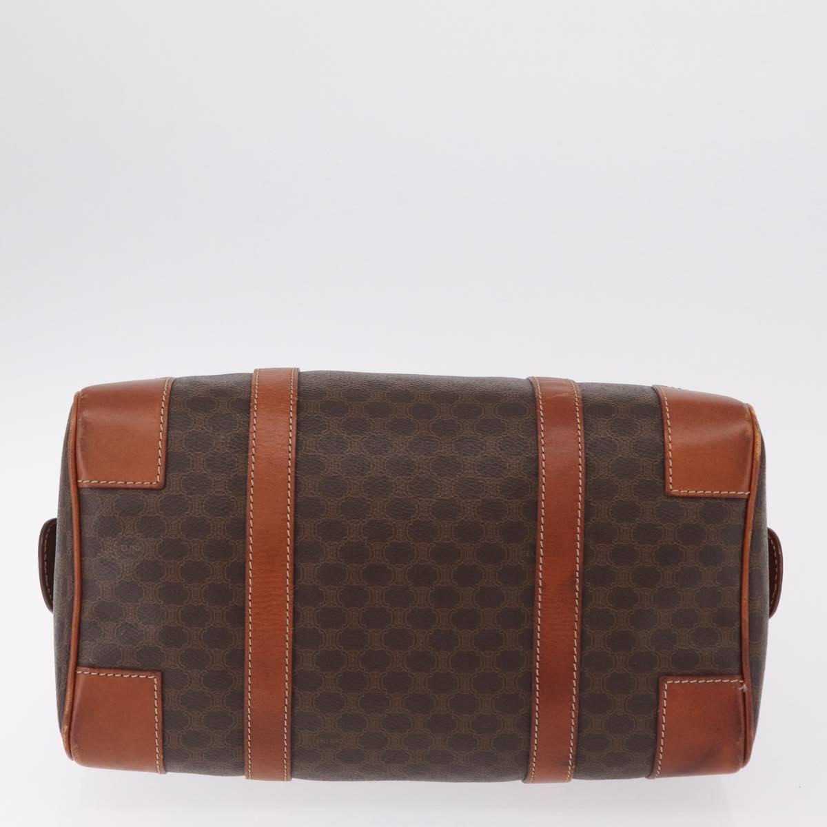 CELINE Macadam Canvas Boston Bag PVC Leather Brown Gold Auth BA16387