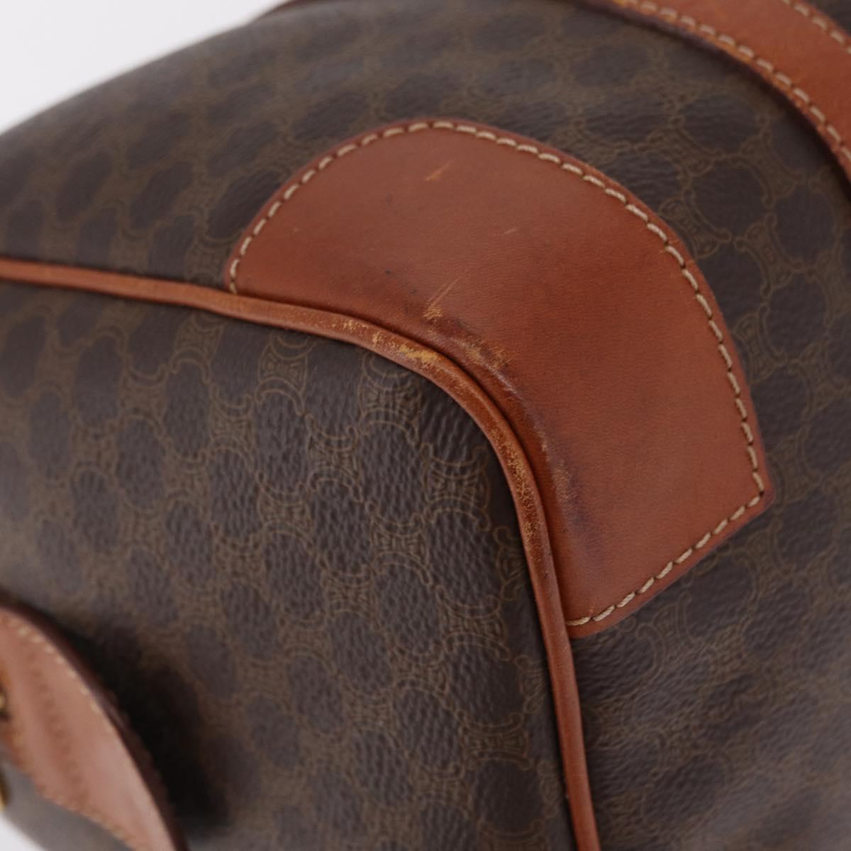 CELINE Macadam Canvas Boston Bag PVC Leather Brown Gold Auth BA16387