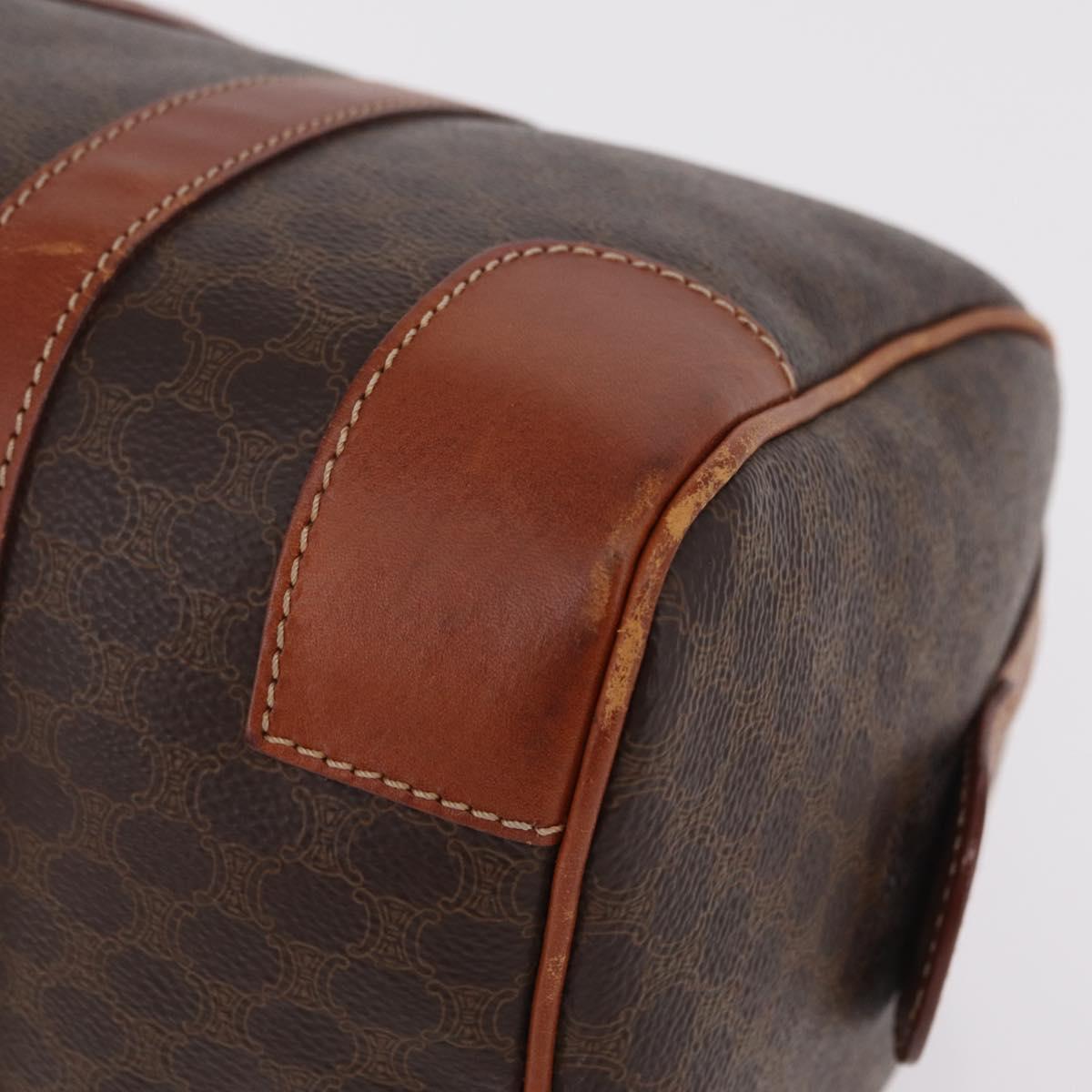CELINE Macadam Canvas Boston Bag PVC Leather Brown Gold Auth BA16387