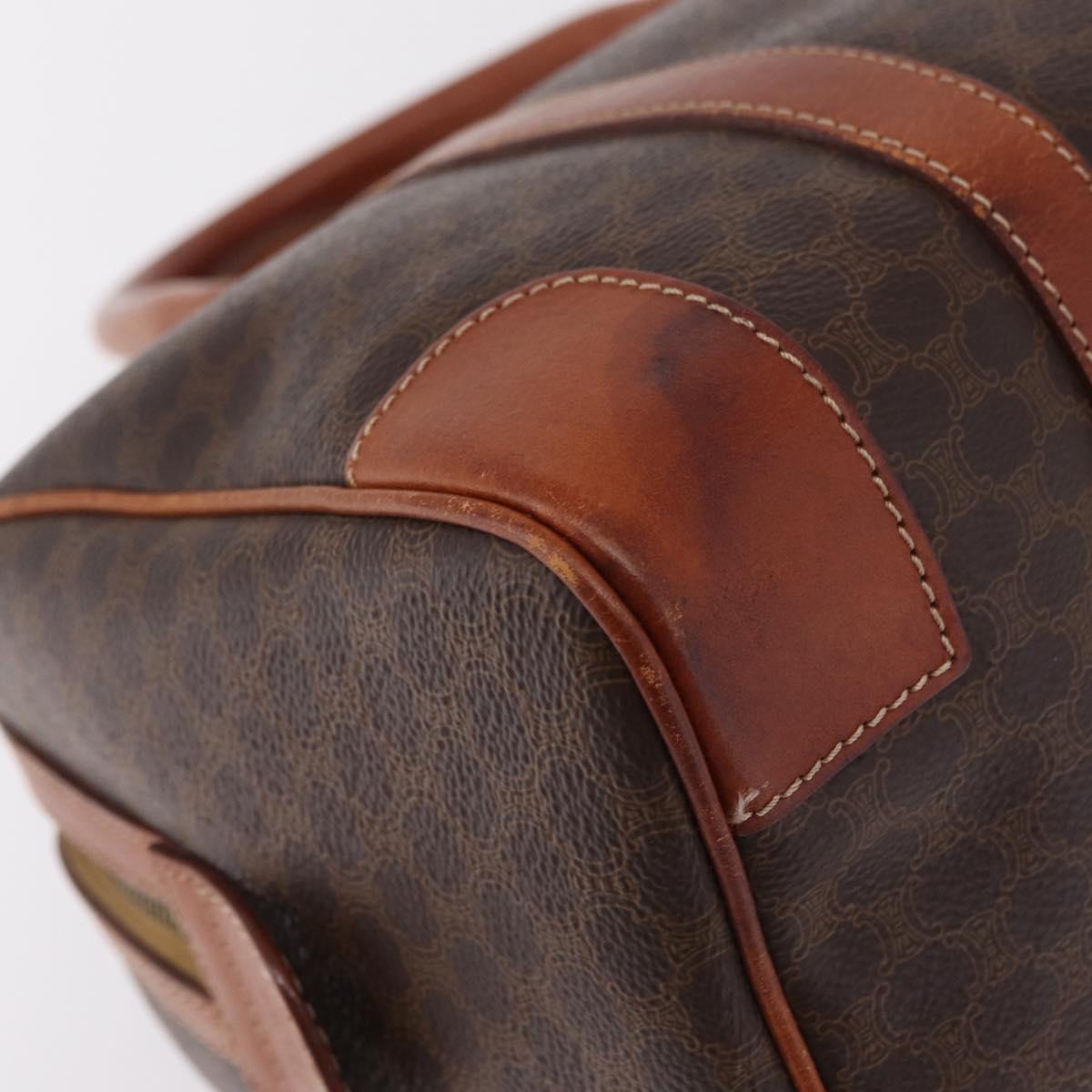 CELINE Macadam Canvas Boston Bag PVC Leather Brown Gold Auth BA16387