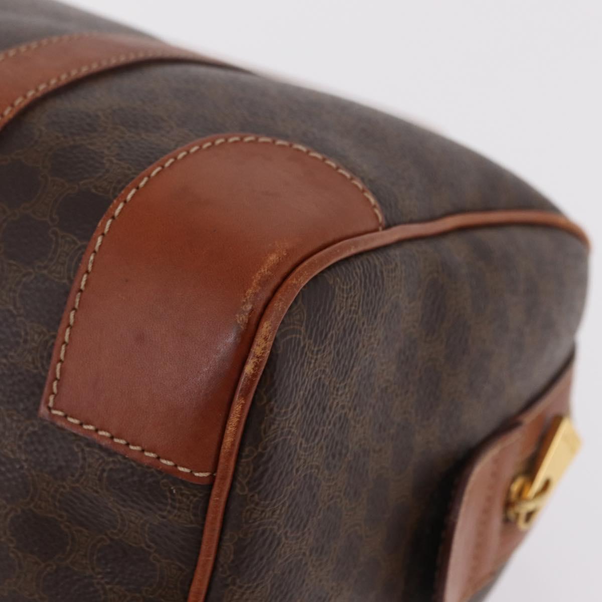CELINE Macadam Canvas Boston Bag PVC Leather Brown Gold Auth BA16387