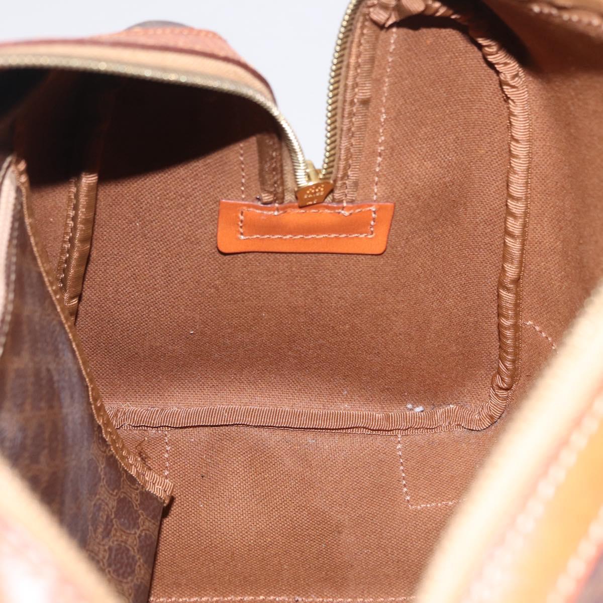 CELINE Macadam Canvas Boston Bag PVC Leather Brown Gold Auth BA16387