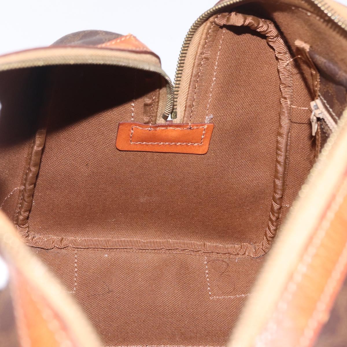 CELINE Macadam Canvas Boston Bag PVC Leather Brown Gold Auth BA16387