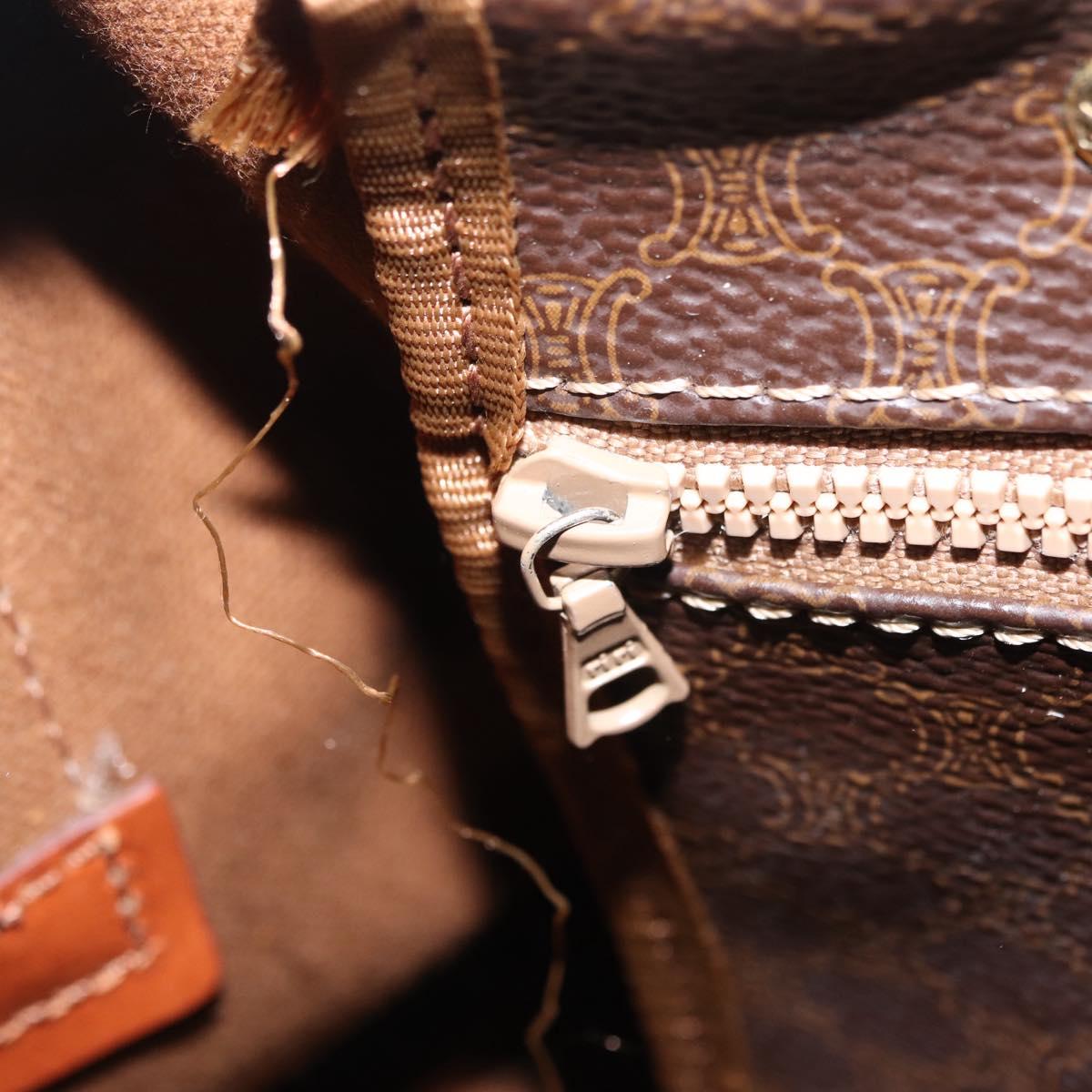 CELINE Macadam Canvas Boston Bag PVC Leather Brown Gold Auth BA16387