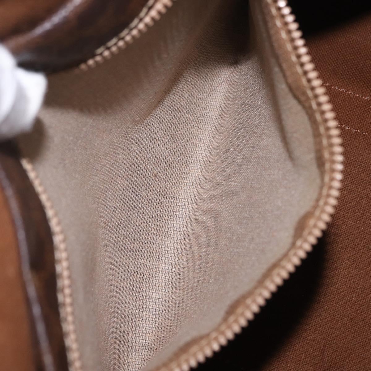 CELINE Macadam Canvas Boston Bag PVC Leather Brown Gold Auth BA16387