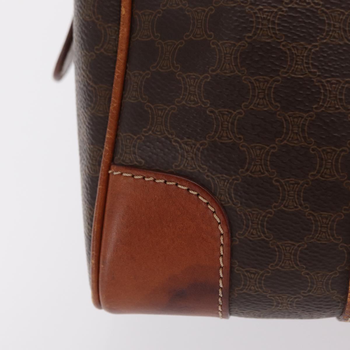 CELINE Macadam Canvas Boston Bag PVC Leather Brown Gold Auth BA16387