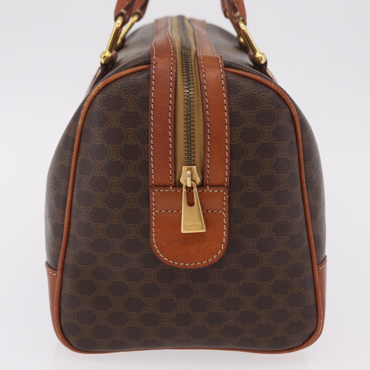 CELINE Macadam Canvas Boston Bag PVC Leather Brown Gold Auth BA16387