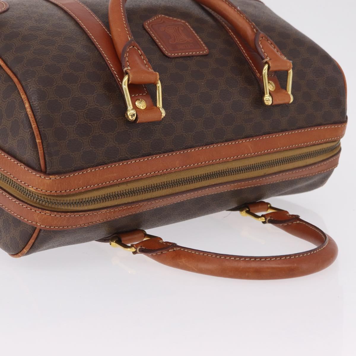 CELINE Macadam Canvas Boston Bag PVC Leather Brown Gold Auth BA16387