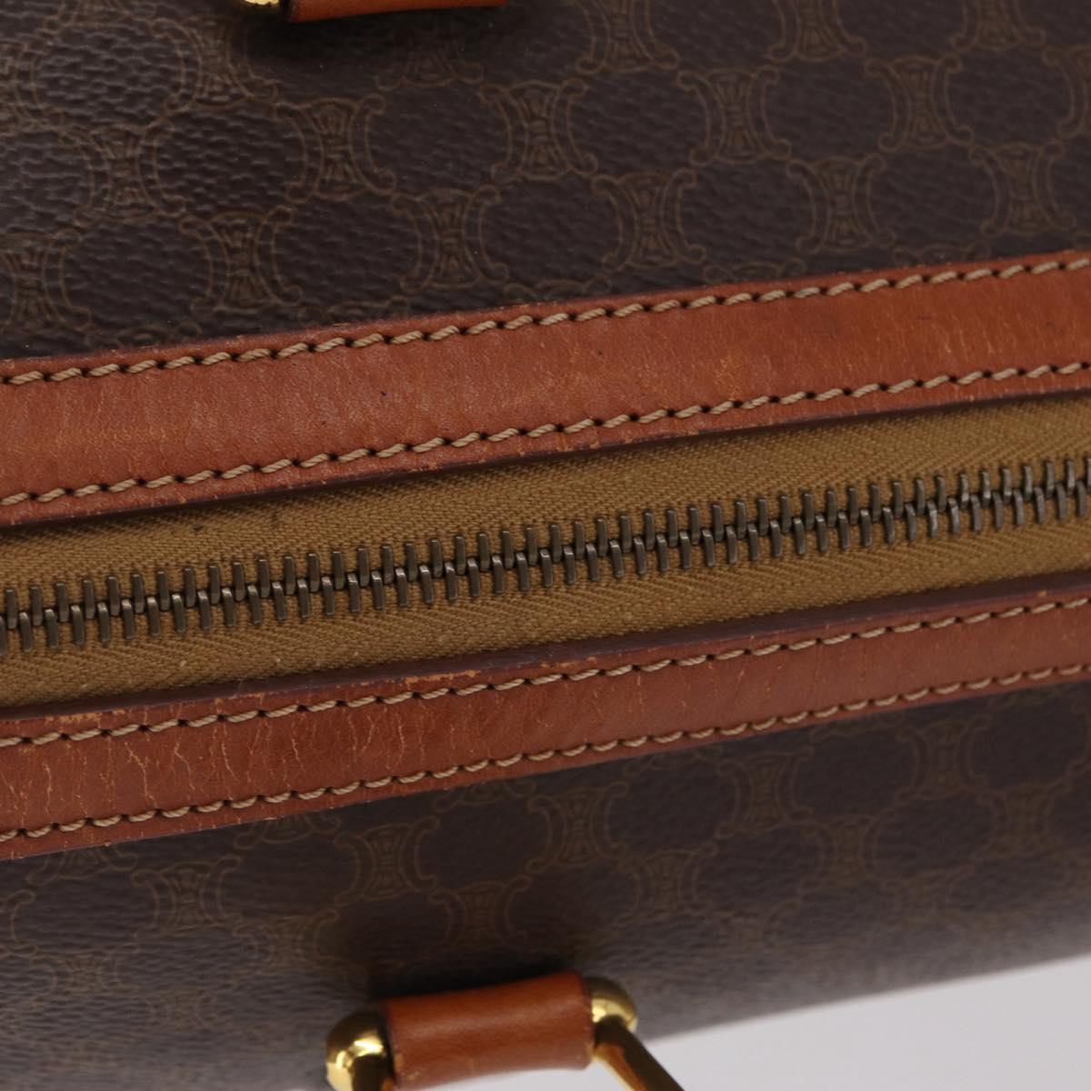 CELINE Macadam Canvas Boston Bag PVC Leather Brown Gold Auth BA16387