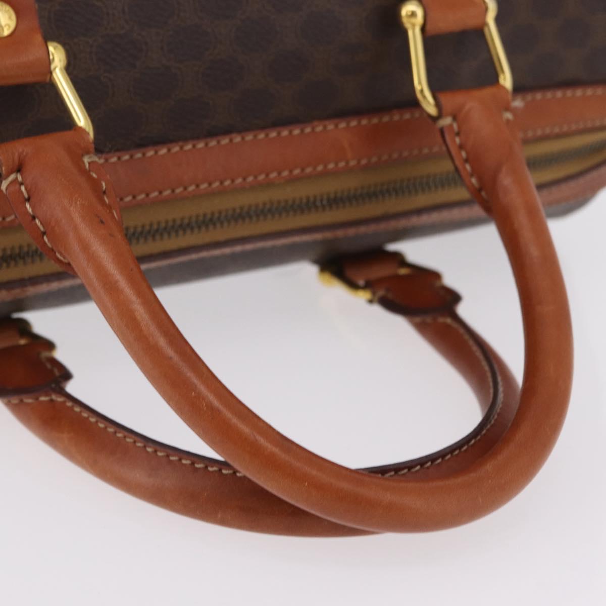 CELINE Macadam Canvas Boston Bag PVC Leather Brown Gold Auth BA16387