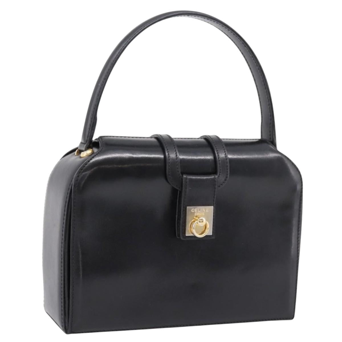 CELINE Hand Bag Leather Black Gold Auth BA16398