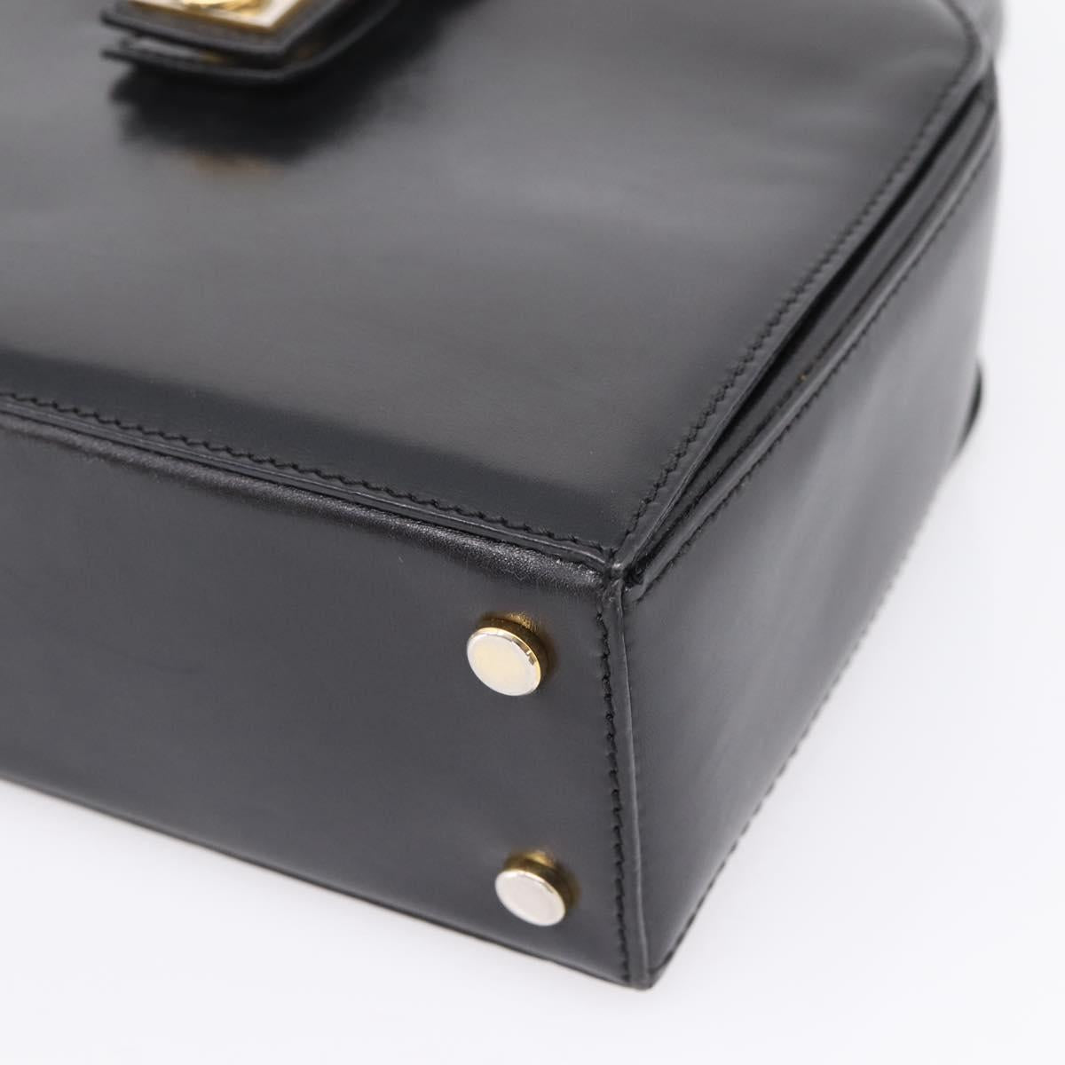 CELINE Hand Bag Leather Black Gold Auth BA16398