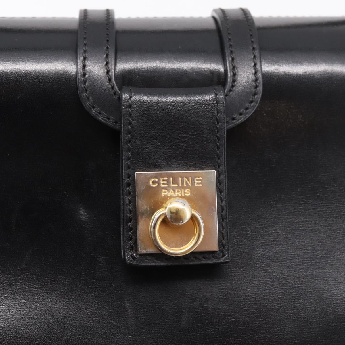 CELINE Hand Bag Leather Black Gold Auth BA16398