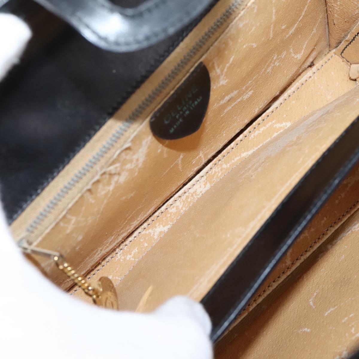 CELINE Hand Bag Leather Black Gold Auth BA16398