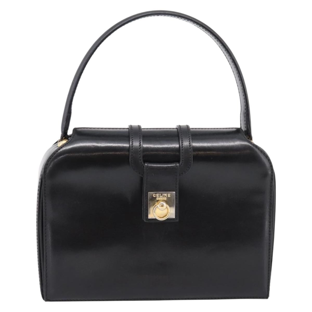CELINE Hand Bag Leather Black Gold Auth BA16398