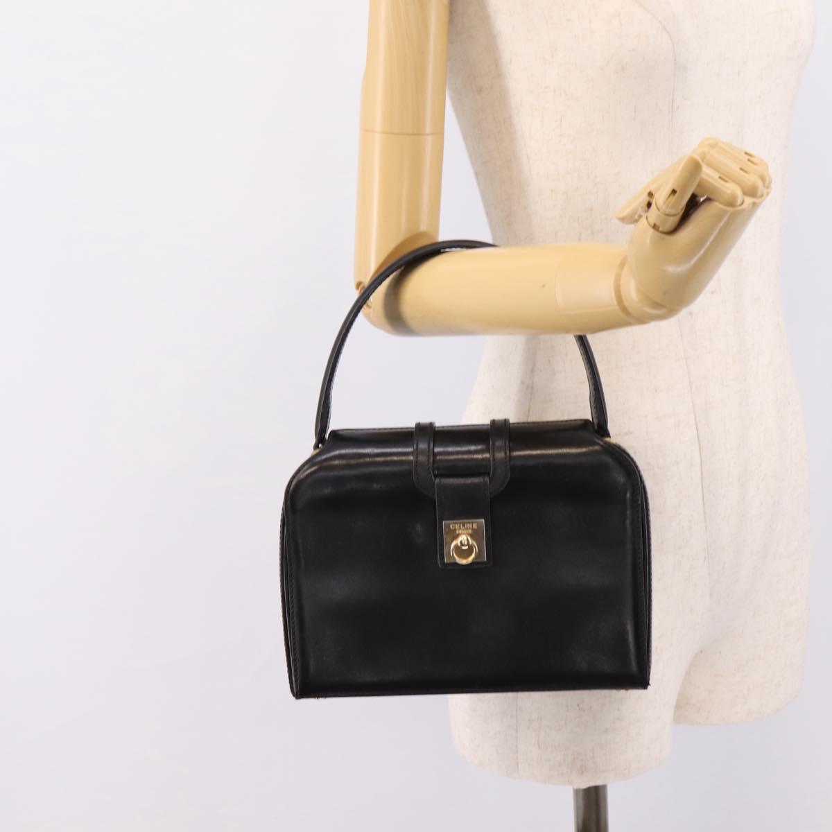 CELINE Hand Bag Leather Black Gold Auth BA16398