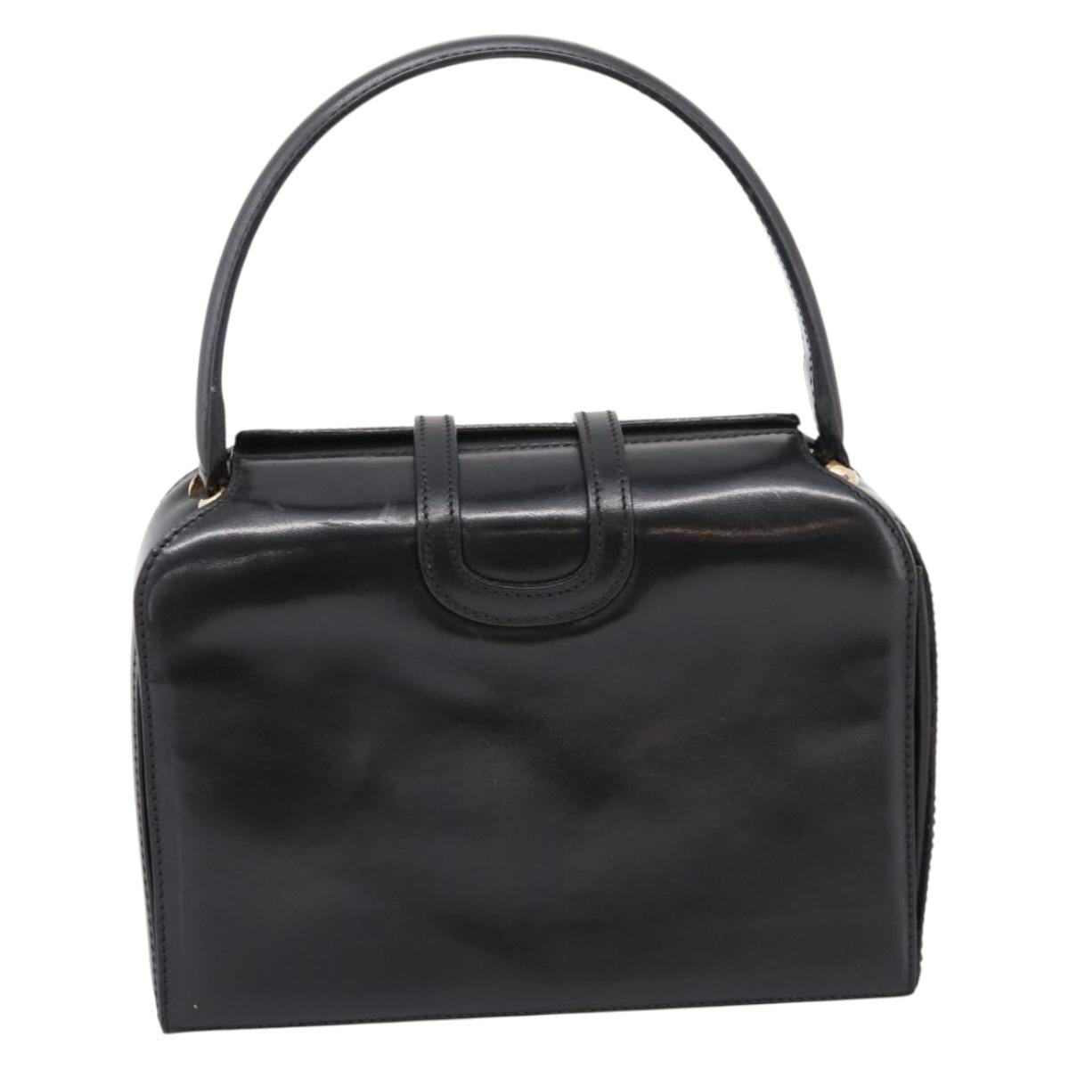CELINE Hand Bag Leather Black Gold Auth BA16398