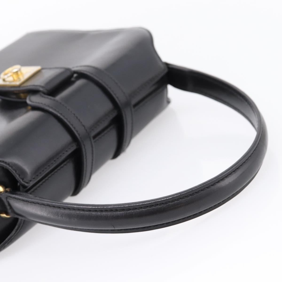 CELINE Hand Bag Leather Black Gold Auth BA16398